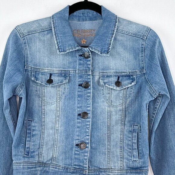 Celebrity Pink Jeans Cropped Denim Jacket Light Wash Distressed Jacket Size S - Picture 3 of 15